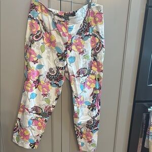 Tribal Floral Cotton Multicolor Capri Size 14 Boho Hippy Summer